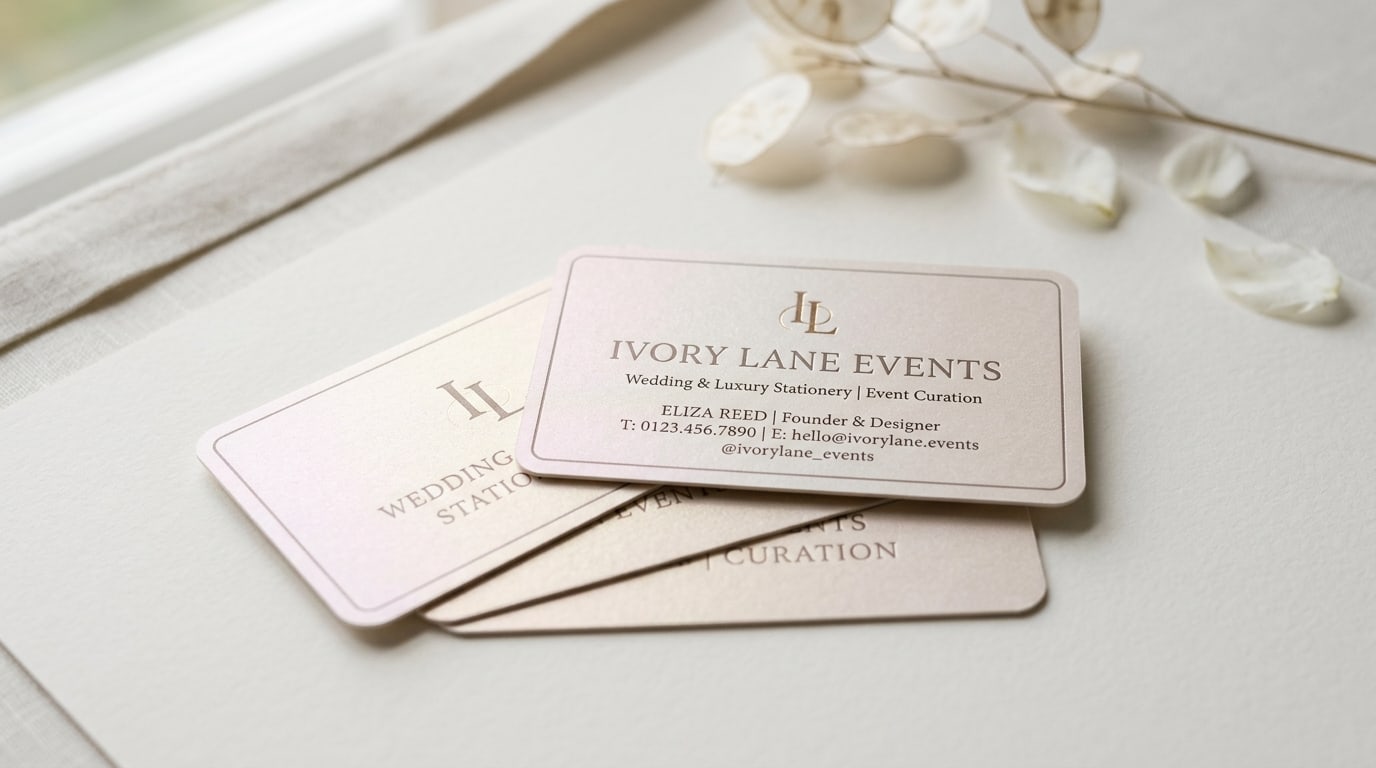Pearl business cards: subtle shimmer that fits weddings and luxury events
